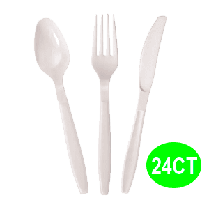 WHITE PLASTIC ASSORTED CUTLERY 12/48 ct