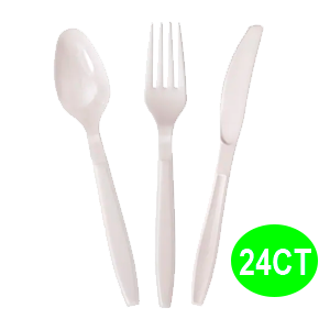 WHITE PLASTIC ASSORTED CUTLERY 12/48 ct